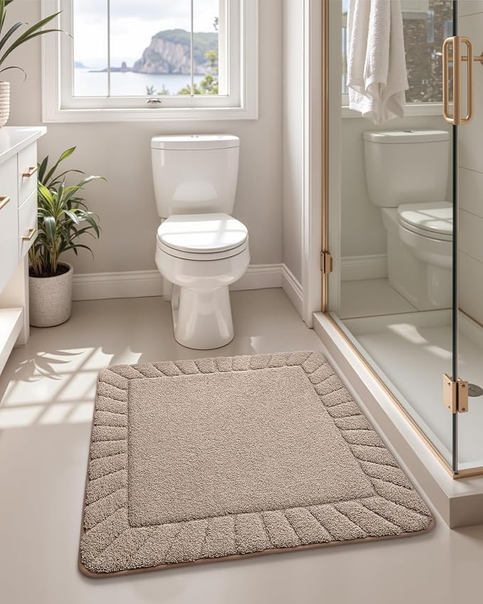 Color&Geometry Square Bath Mats for Bathroom Non Slip, 32"x32" Taupe Bathroom Rugs Absorbent, Washable Bath Rugs Shower Mat Outside Shower