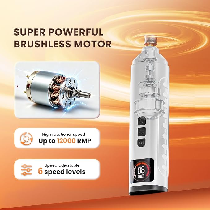 2026 Upgraded Dog Nail Grinder, 6-Speed Dog Nail Grinder with Led Light, Brushless Motor Drive 30 db Ultra Quiet Painless Paws Grooming for Small Medium Large Dogs