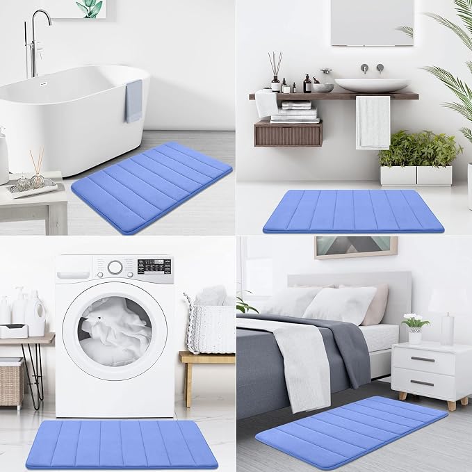 Buganda Memory Foam Bath Mat, 30" x 20", Ultra Soft Bathroom Rugs, Water Absorbent and Machine Washable Bath Rug for Bathroom, Shower, and Tub, Cornflower Blue