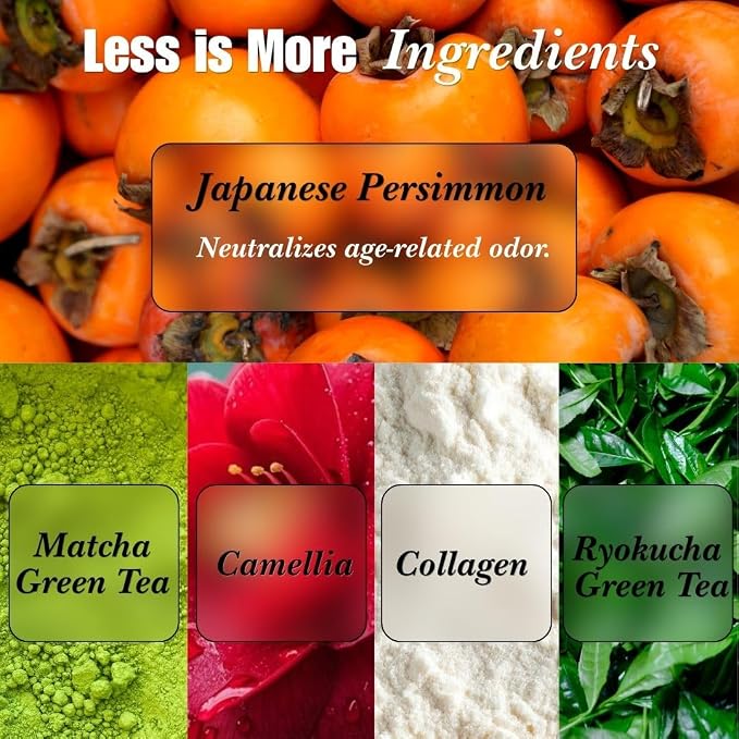 Mirai Clinical Persimmon Soap Bar for Old People Smell - Nonenal® Solution - Japanese Persimmon and Green Tea Extract - For Men and Women - Gentle on All Skin Types - Natural Body Odor Soap