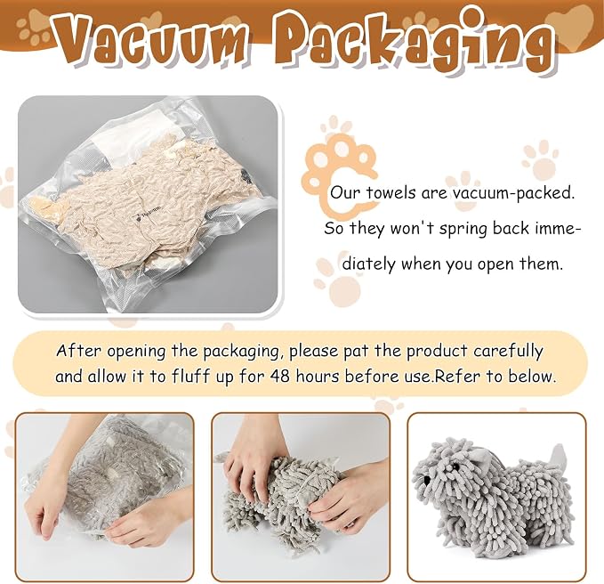 Tegeme 2 Pcs Chenille Dog Hand Towel Fuzzy Towel Absorbent Microfiber Soft for Bathroom Kitchen Washstand (Grey Brown,Standing Dog)