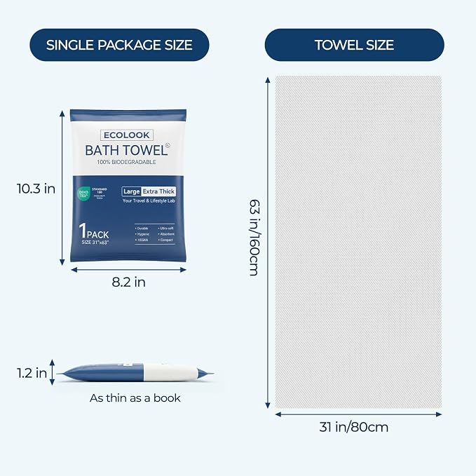 ecolook Disposable Bath Towels,1-Pack Extra Large 31"x63" Soft Portable Quick Dry Disposable Towels for Body,for Travel Hotel Camping Beach Swimming Gym Sauna Spa