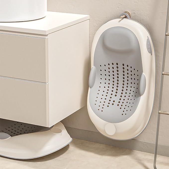 Baby Bath Support, Non Slip Infant Bathtub Seat with Soft Spine Support and Foldable Feet, Gray