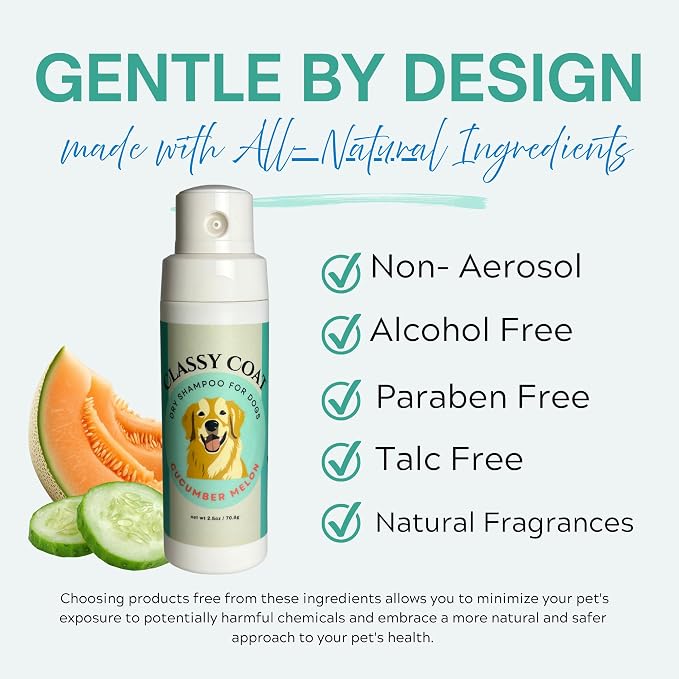 Dry Shampoo Powder & Coat Deodorizer for Dogs (Cucumber Melon) | Waterless No-Rinse Squeeze Bottle Formula | Calming Scent | Talc and Alcohol Free | Safe for Sensitive Skin | Made in USA