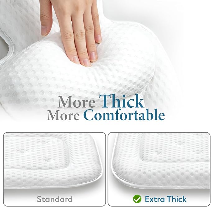 Bath Pillows for Tub, Comfortable Bathtub Cushion for Head and Neck with Soft 3D Mesh Fabric and 54 Non-Slip Suction Cups, Relaxing Tub and Shower Accessories Spa Gift White Extra Thick