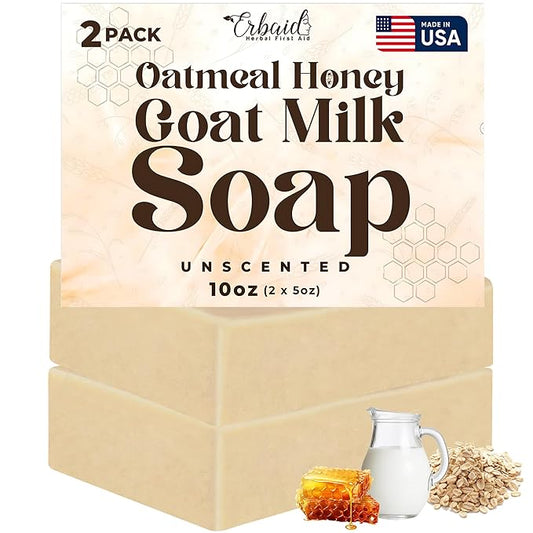 Oatmeal Soap – Natural Oatmeal & Honey Goat Milk Soap Bar – Face & Body Wash for Eczema, Psoriasis, Dry, Itchy, Sensitive Skin Relief – Unscented Wash Great for Kids, Babies – Handcrafted, Made in USA