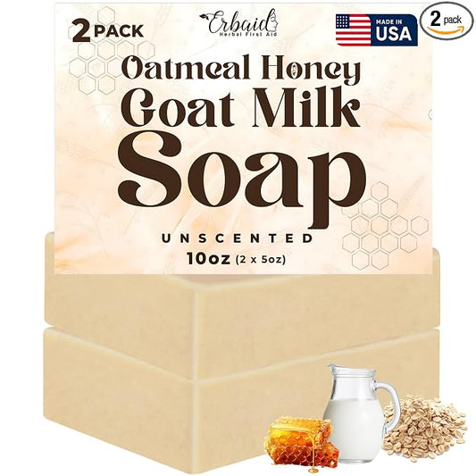 Oatmeal Soap – Natural Oatmeal & Honey Goat Milk Soap Bar – Face & Body Wash for Eczema, Psoriasis, Dry, Itchy, Sensitive Skin Relief – Unscented Wash Great for Kids, Babies – Handcrafted, Made in USA