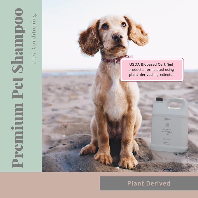 Begley’s No Rinse Waterless Pet Shampoo, Bathless Cleaning, Deodorizing, and Odor Removal for a Shiny, Fresh Smelling Coat - Effective for Dogs, Puppies, and Cats - Refill, Fresh Citrus