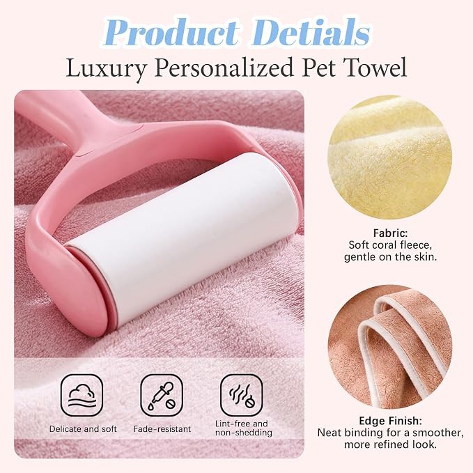 Custom Pet Bath Towel with Embroidered Name, Personalized Paw Print Pet Towel for Dogs and Cats,Soft Coral Fleece Dog Drying Towel (Blue)