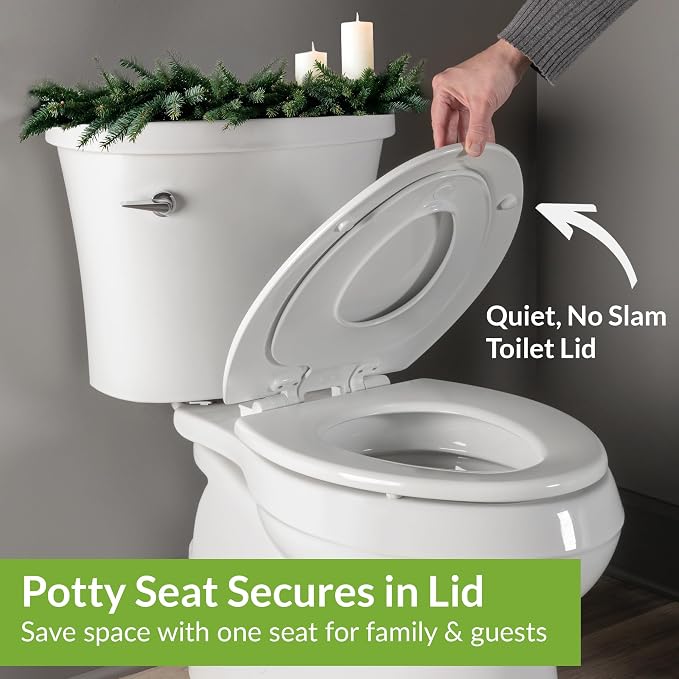 Mayfair NextStep2 Toilet Seat with Built-In Potty Training Seat, Slow-Close, Removable that will Never Loosen, Elongated, White, 2-Pack