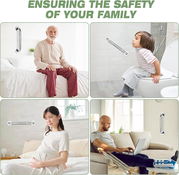 3 PCS Grab Bars for Seniors Bathroom, 16" and 12" Anti Slip Shower Safety Handle, Stainless Steel Shower Support Bar Holds up to 500LBs, Bath Assist Handles for Handicap Elderly Injury Pregnant