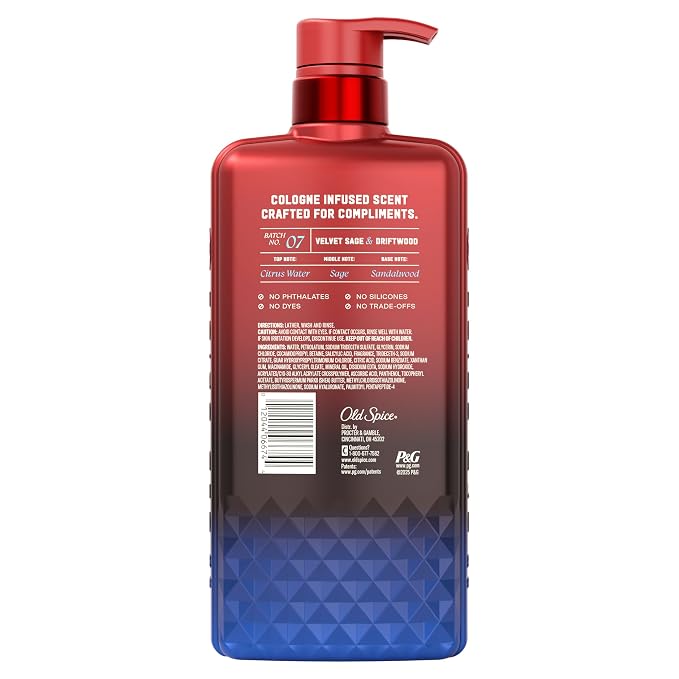 Old Spice Body Wash for Men, The Spice Alchemist Collection, 24/7 Cologne Infused Hydration, No Trade Off Formula, Free of Phthalates Silicones & Dyes, Velvet Sage + Driftwood Scent, 20 oz