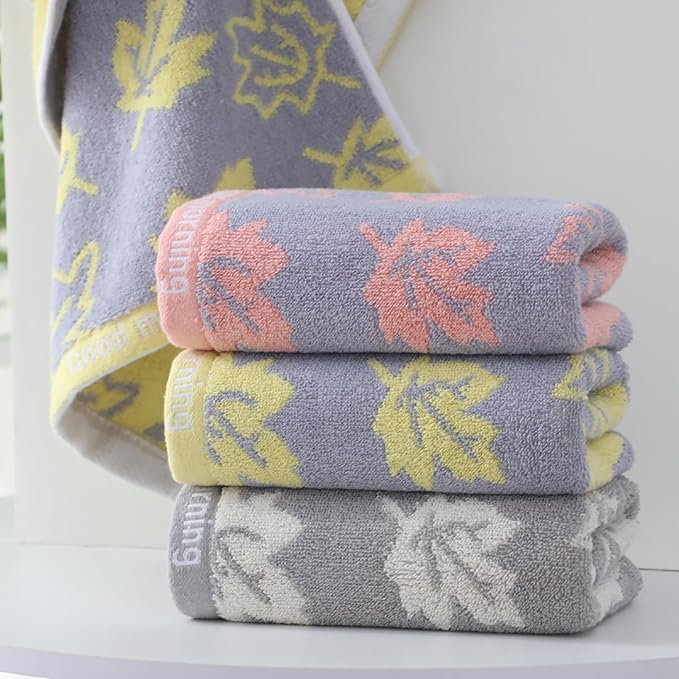 2 Pack Decorative Maple Leaf Hand Towels Cotton, Soft Highly Absorbent Bathroom Towel Set for Face Spa & Kitchen, 13x29 Inches (Grey - 2 Pack)