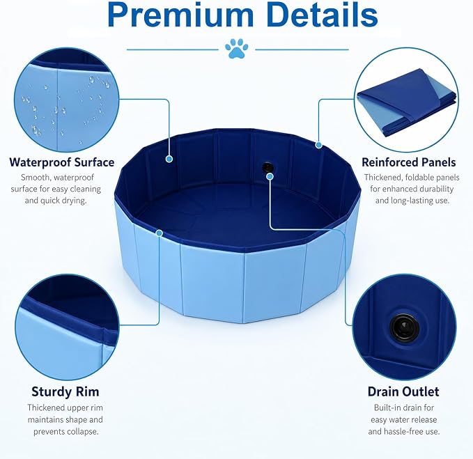 Cat Bath Tub, Foldable Cat Bath Pool with Water Drain Plug, Space Saving Pet Bathtub for Pet Puppy Dogs Cats, Easy to Clean, Can be Used Indoors or Outdoors