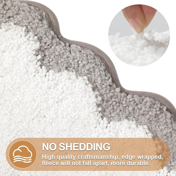 ORTIGIA Cute Scalloped Bathroom Rugs Set,Gray Plush Microfiber Scallop Bath Mats Non Slip Washable Quick Dry Absorbent Rug Carpet for Sink Laundry Room Bedroom,20" x 30" + U Shape 20" x 24"