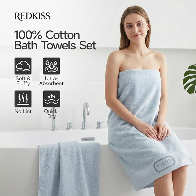 REDKISS Extra Large Bath Towels Set of 2, 35x70 inches Hotel Towels Large Size, 100% Cotton Highly Absorbent Bath Sheets, Super Soft Oversized Bath Towels for Bathroom, Spa