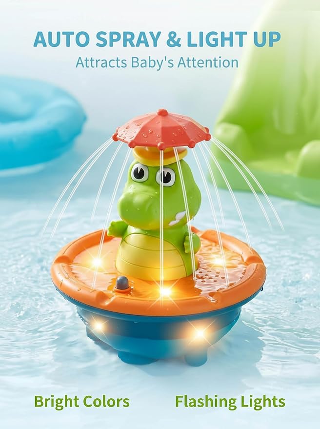 Bath Toys for Toddlers - Light Up Crocodile Fountain with 5 Spray Modes, ABS Plastic Bath Toy for Bathroom & Swimming Pool