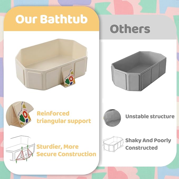 Collapsible Baby Bathtub for Newborn to Toddler, Foldable Toddler Bathtub with Drain Plug, Non-Slip Portable Infant Bath Tub for Travel, Storage & Outdoor Use, Warm Beige