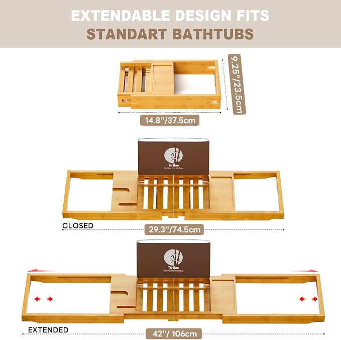 Premium Bathtub Tray Caddy, Expandable Bath Tray, Unique House Warming Gifts,Bamboo-New