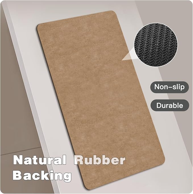 TYUU Bathroom Mat Quick Dry, Bathroom Rugs Non Slip Washable Thin Absorbent Bath Mat Fits Under Door Bathroom Floor Mat Perfect for Bath, Shower, or Sink 20"x30" Camel