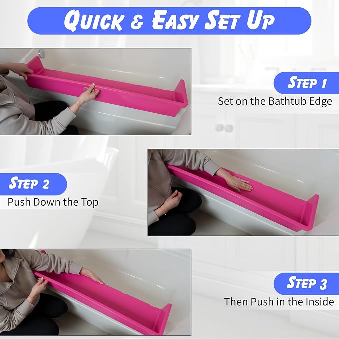 Tub Topper Kids Bathtub Splash Guard, Shelf & Toddler Bath Toy Tray - Pink | Toddler Bath Tray & Ledge Organizer, Strong Suction Cups, Patented Lip Design, Kids Bathroom Accessory Storage, Made in USA