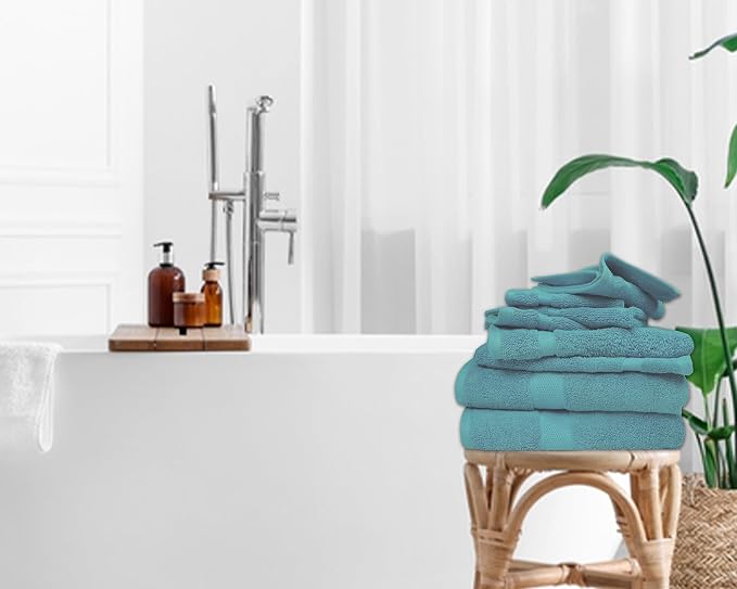 Luxury 8 Piece Set, 2 Bath Towels 2 Hand Towels 4 Washcloths, 100% Cotton Towels for Bathroom, Home, Spa, Hotel & Gym – Ultra Soft, Highly Absorbent, Quick Dry (Light Green)