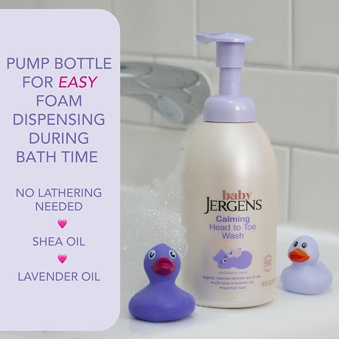 Jergens Baby Calming Head to Toe Foaming Wash, Baby Shampoo and Body Wash, Baby Shampoo Tear Free, Kids Foaming Body Wash, 18 Fl Oz