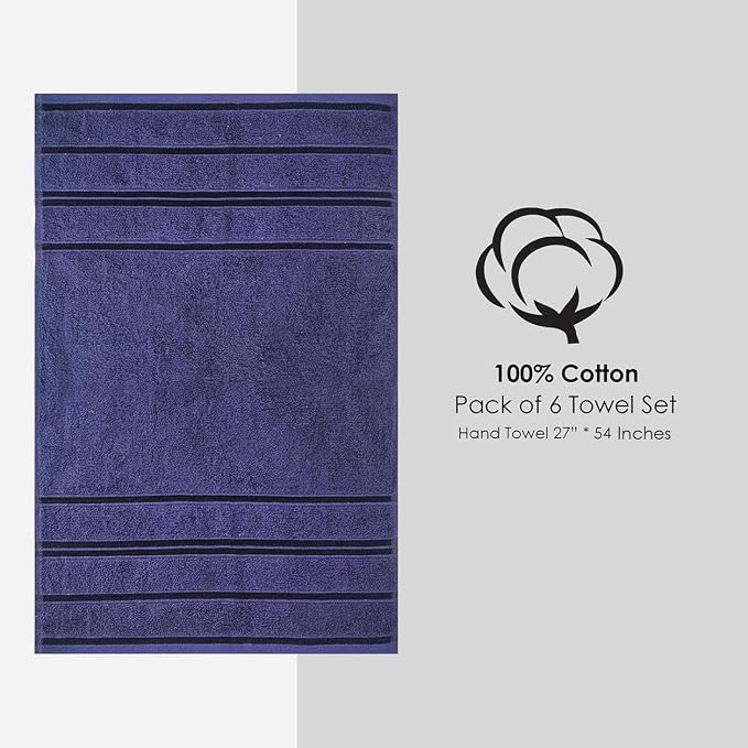 100% Cotton Bath Towel Set Pack of 6|500 GSM|Soft Large Bath Towel|Super Absorbent|Quick Dry|Ideal for Pool Home Gym Spa Hotel|Perfect for Daily Use|Bath Towel Set 27 x 54 Inches|N Blue