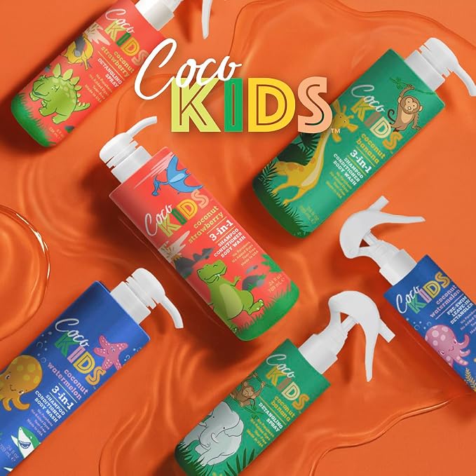 Cocomagic Cocokids 3-in-1 Kids Shampoo + Conditioner + Body Wash | Gentle, Hair & Body Cleanser Tear-Free | No Parabens, For All Skin Types, – Coconut Strawberry, 24 Fl Oz