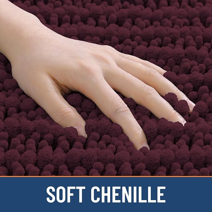 Smiry Bathroom Rugs Mat 24x16, Extra Soft Absorbent Chenille Bath Rugs, Non Slip Rubber Backing Machine Washable Quick Dry Bath Mats for Bathroom Floor, Tub, Shower, Home Accessories, Black Cherry