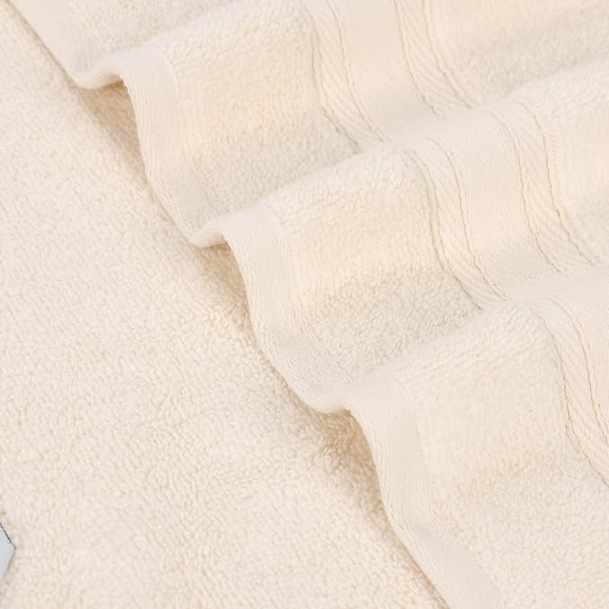 Superior Belmont Zero Twist Cotton Medium Weight Small Towels, for Kitchen, Bathroom, Shower, Spa, Plush, Quick Dry, Ultra-Soft Essentials, Thick Border, Face Towels Washcloths, Set of 12, Ivory