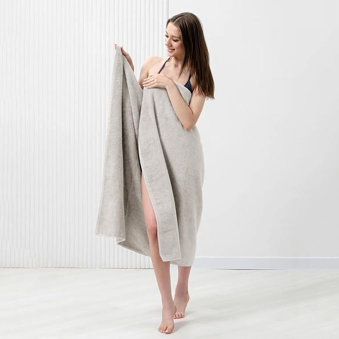 Bath Sheets – 550 GSM Extra Large Bathroom Sheet Set – Pack of 2 Jumbo Towels Light Grey (71x35in) – 100% Ring Spun Cotton Soft Quick Dry Large Bath Towels for Adults Hotel Spa Bathroom Use