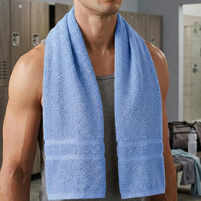 Basic Medium Bath Towels 24x48 Inches – Pack of 6 – Blue Color – Soft and Absorbent Multipurpose Cotton Towels for Bathroom, Spa, Gym, Salon, Hotel, Clinics and Everyday Use