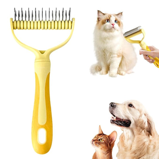 Double-Sided Pet Grooming Brush for Dogs and Cats, 2026 New Dog Deshedding Brush, Dematting Comb Removes Tangles Knots and Loose Fur, Ergonomic Pet Grooming Tool (Yellow)