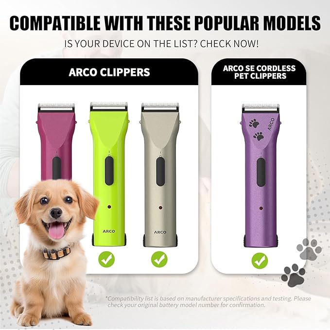 Replacement Battery Compatible with Wahl Arco and Arco SE Pet Hair Clippers, for Wahl 0114-300,1854-7988,1854 and 1855 Battery,NiMH (2 Packs)