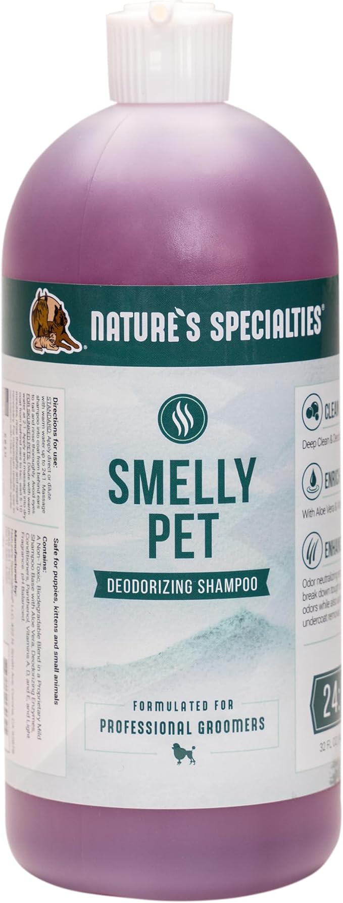 Nature's Specialties Mixing Bottle and Dog Shampoo Concentrate Bundle, Easy to Read Measurements Mixing Bottle 32 oz, Smelly Pet Dog Shampoo Concentrate 32 oz
