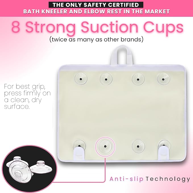 Bath Kneeler –8 Suction Cups & 1.5" Padding.Certified Non Toxic Bath Kneeling Pad for Bath Tub & 5 Bath Toy Organizer. Fast Dry Baby Bath Kneeler and Elbow Rest Pad Set by Supa Ant-Pink.