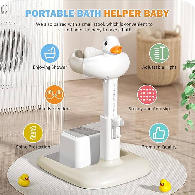 Adjustable Height Baby Shower Stand with Anti-Slip Base, Bath Shower Standing Support, Portable Bath Helper
