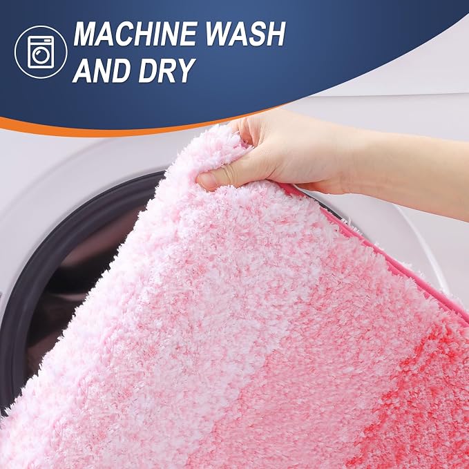 OLANLY Bathroom Rugs Mat 34x21, Extra Soft Absorbent Microfiber Bath Rugs, Rubber Backing, Quick Dry, Machine Washable Bath Mats for Bathroom Floor, Tub and Shower, Home Decor Accessories, Pink