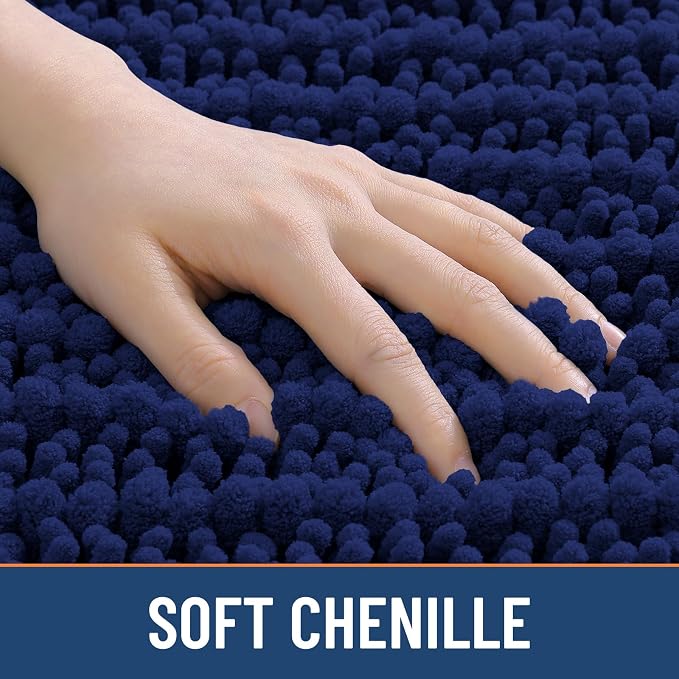 Smiry Bathroom Rugs Mat 47x24, Extra Soft Absorbent Chenille Bath Rugs, Non Slip Rubber Backing Machine Washable Quick Dry Bath Mats for Bathroom Floor, Tub, Shower, Home Decor Accessories, Navy Blue