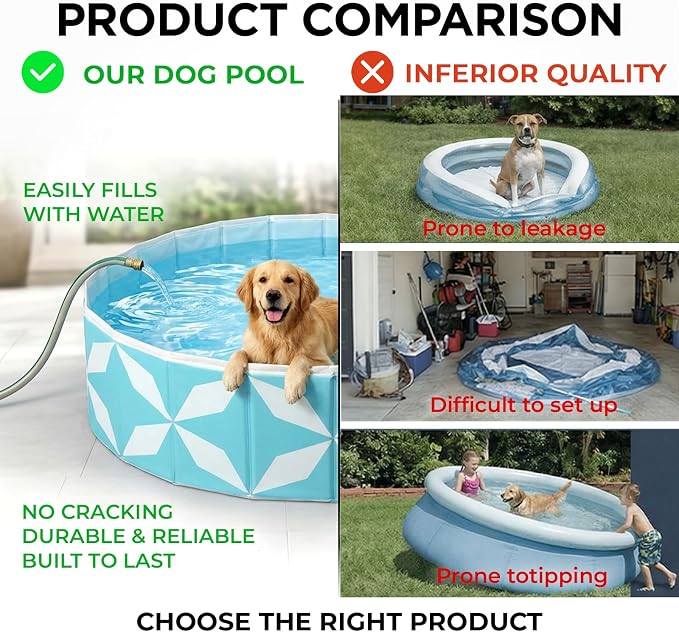 furrybaby Dog Pool for Large Dogs, Foldable Hard Plastic Pet Swimming Pool, Heavy Duty 0.5mm PVC with Non-Slip Bottom, Portable Kiddie Pool for Dogs, Pet Bath Tub for Backyard Summer, BL 40“