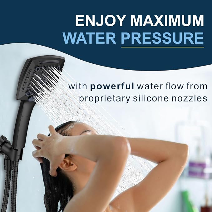 ELLO&ALLO High-Pressure Handheld Shower Head with 5 Spray Modes, 59-Inch Kink-Free Stainless Steel Hose & 360° Adjustable Bracket Perfect for Pet Bathing, Baby Care, Matte Black