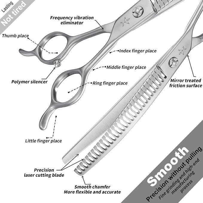 High-end Professional Dog Grooming Curved Thinning Scissors Teeth Blending Shears Pet Texturizing Thinner Blender Shears 7.5 Inch Extremely Very Sharp Made Of Stainless Steel Alloy For Dog Cat Groomer