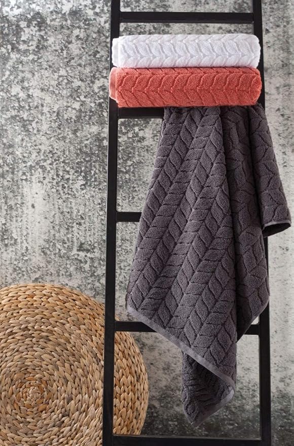 BAGNO MILANO Turkish Cotton Bath Towels, Hand Towels - Soft Plush Jacquard Collection - Highly Absorbent Towel Set (Grey, 4 Pcs Hand Towel Set)