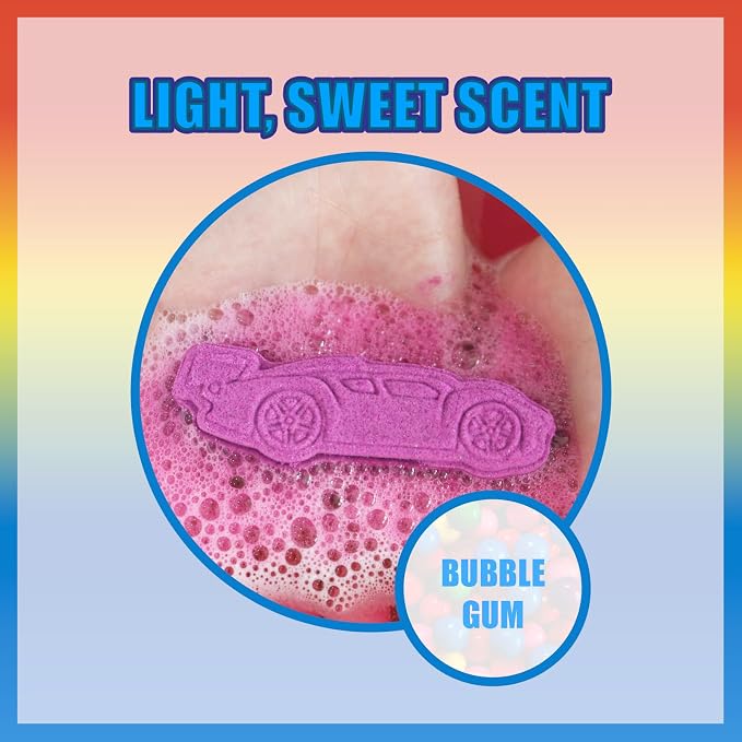 Hot Wheels 6 Piece Bath Bombs for Kids, Bubble Gum Scented, Bath Toys for Kids, Ages 3+, by Townley Girl