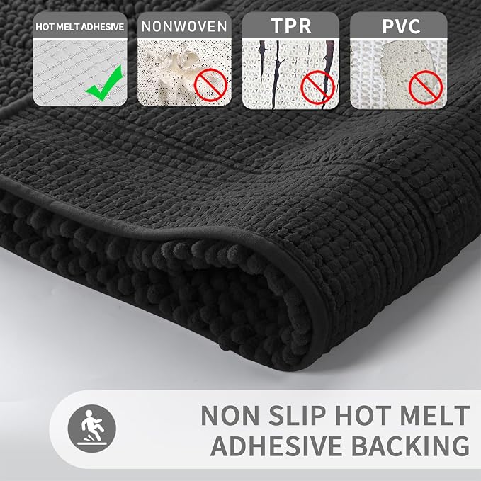Yimobra Toilet Rugs U Shaped Washable 24 x 20, Non Slip and Super Absorbent Toilet Mat, Quick Dry, Ultra Luxury Microfiber Chenille Plush Fluffy Contour Bath Rugs for Toilet Base, Black