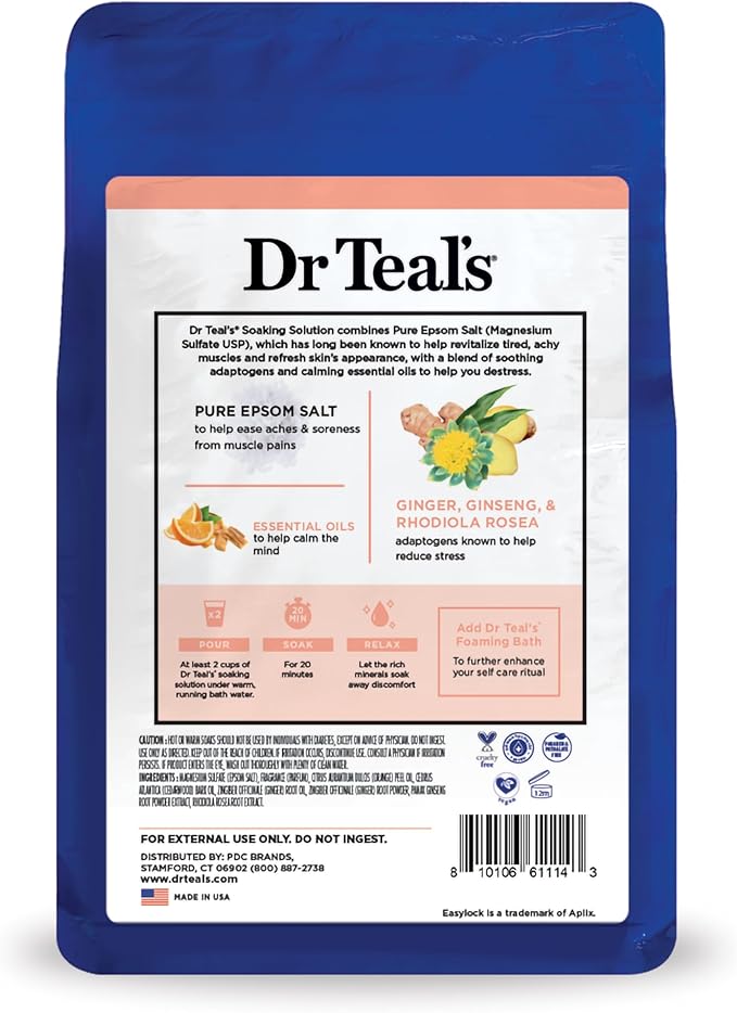 Dr Teal's Pure Epsom Salt Stress Relief with Ginseng & Ginger Essential Oils, 3 lbs (Pack of 4)