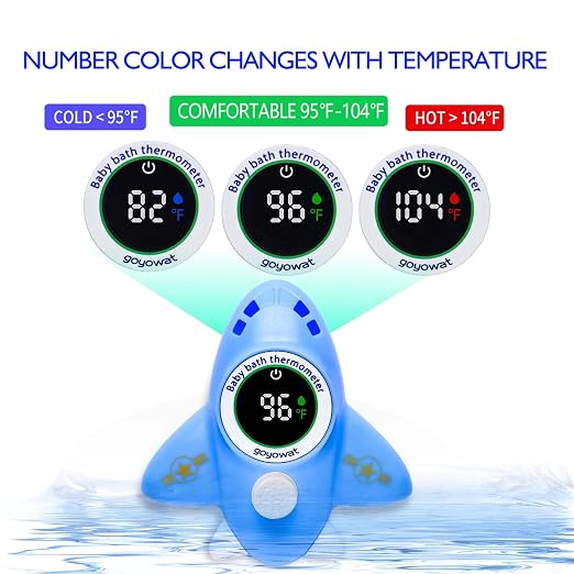 Baby Bathtub Thermometer with LED Display Screen+Blue Airplane toy-2-in-1 | Color Coded Alarm (Cold/Comfortable/hot) Bath Temperature Monitor, Adorable Floating Toys for Infants, Essential for Babies