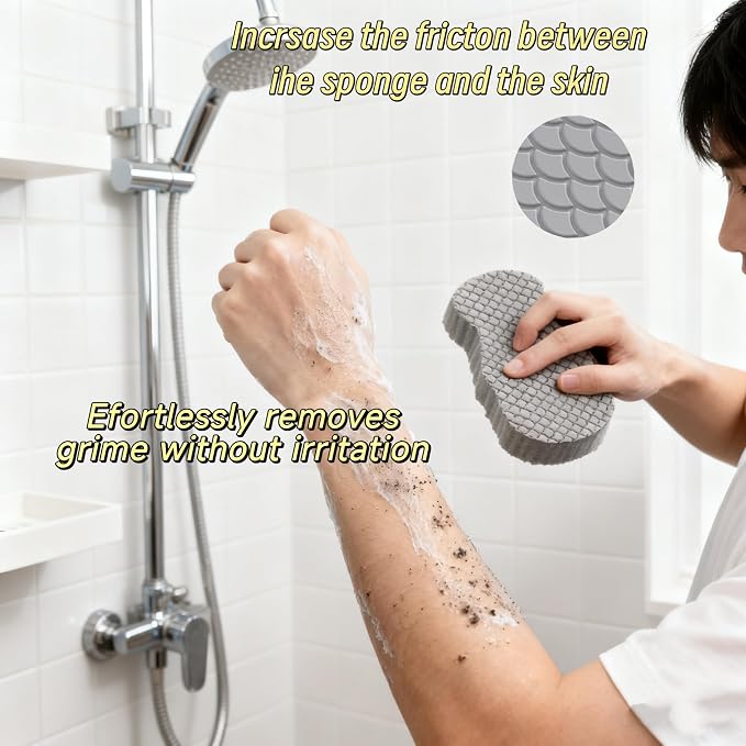 4PCS 3D Exfoliating Bath Sponge, Super Soft Reusable Handheld Shower Brush - Gently Remove Dead Skin for Adults, Women, Men & Children, Skin-Friendly, No Silicone Net.