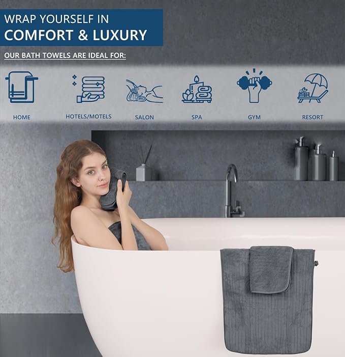 Extra Large Bath Sheet Set of 4,Ultra Soft Fluffy Towel,35”x 70”Oversized Bath Towel Set,Premium Microfiber Bathroom Towel Set Highly Absorbent Quick Dry Shower Towel for Bathroom,Hotel,Spa(Grey)